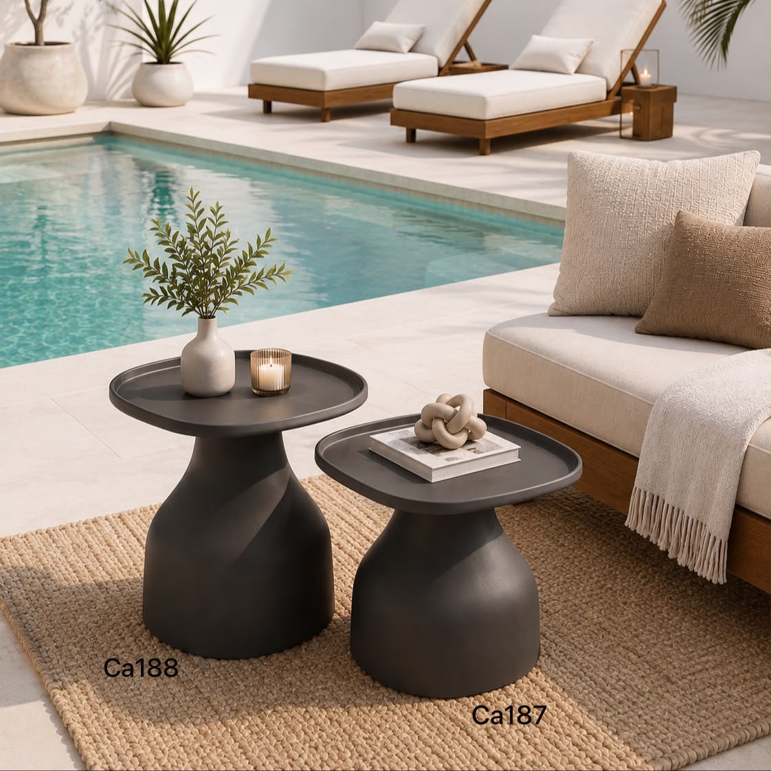 Mesa auxiliar gris con base cono en polietileno mediana 48cm* 48cm* 50cm